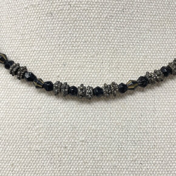Faceted Glass Bead Necklace Silver-Tone Accent Beads Choker Black Whimsygoth - Picture 2 of 8